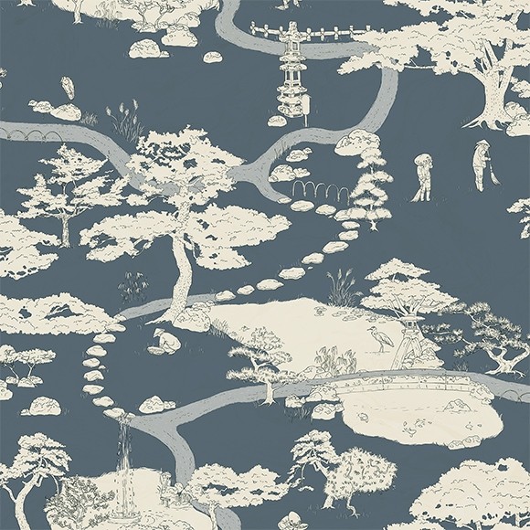 sandberg - papier peint jardin japonais - kenrokuen bleu 239-56